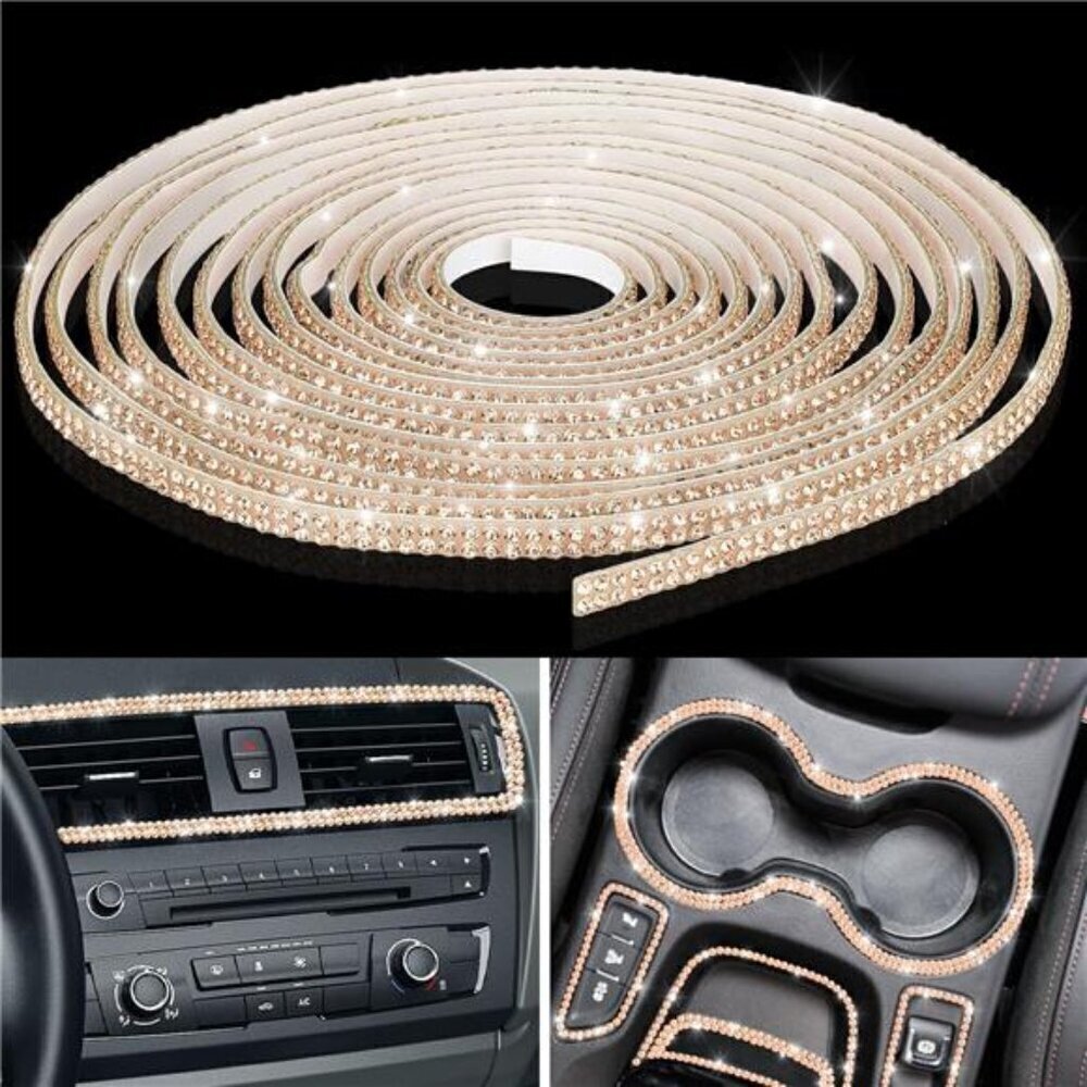 Car Trim Bling Self Adhesive Interior Exterior Rhinestone 16.4 Feet Champagne